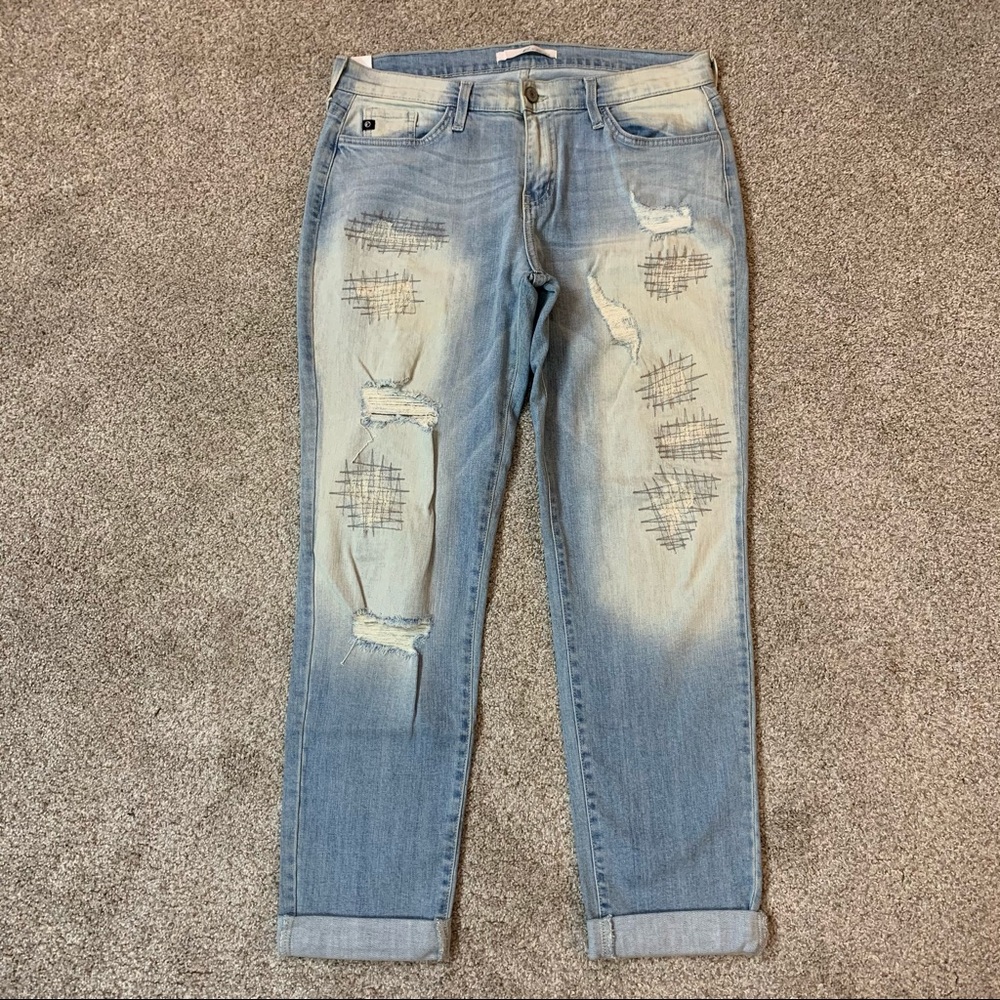 KANCAN Light Wash MID Rise BOYFRIEND Stretch DISTRESSED Straight Leg JEANS 26